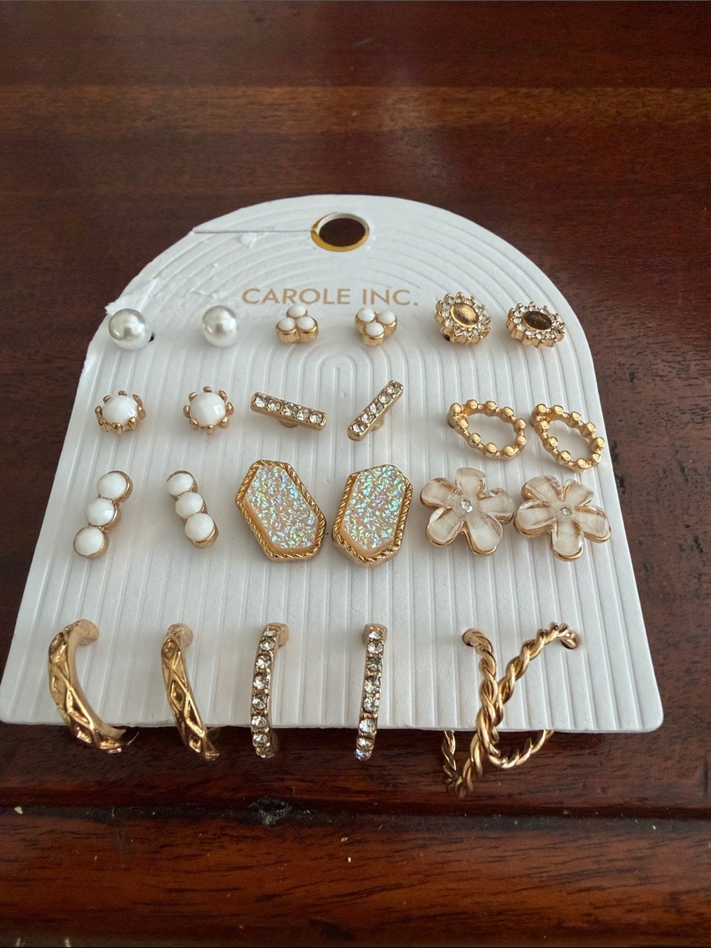 Gold and White Mixed Earring Set - 12 Pairs
